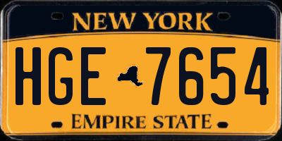 NY license plate HGE7654