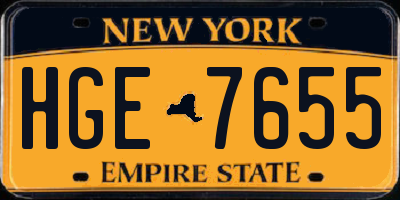NY license plate HGE7655
