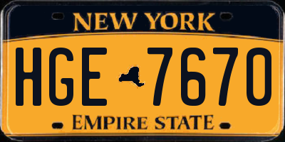 NY license plate HGE7670