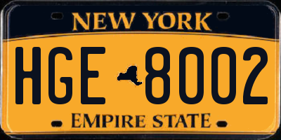 NY license plate HGE8002