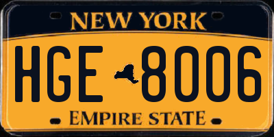 NY license plate HGE8006