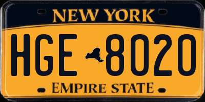 NY license plate HGE8020