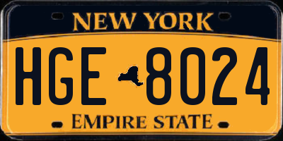 NY license plate HGE8024