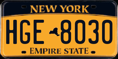NY license plate HGE8030