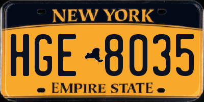 NY license plate HGE8035