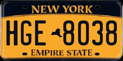 NY license plate HGE8038