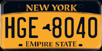 NY license plate HGE8040