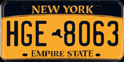 NY license plate HGE8063