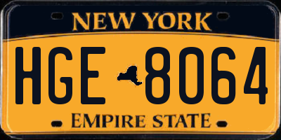 NY license plate HGE8064