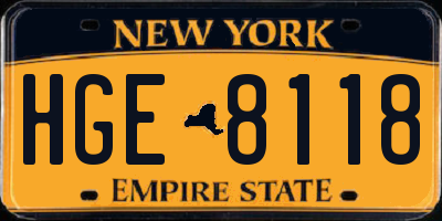 NY license plate HGE8118