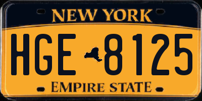 NY license plate HGE8125
