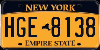 NY license plate HGE8138