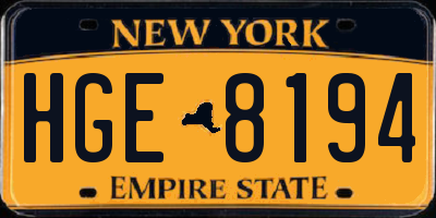 NY license plate HGE8194