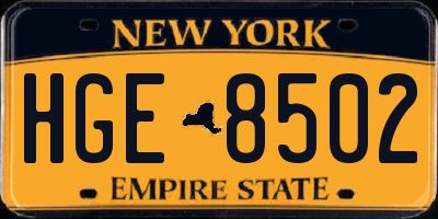 NY license plate HGE8502