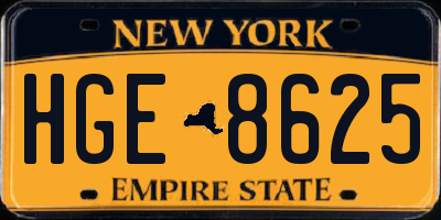 NY license plate HGE8625