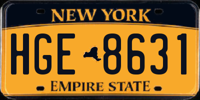 NY license plate HGE8631