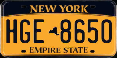 NY license plate HGE8650