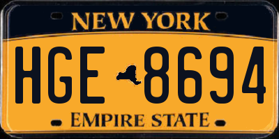 NY license plate HGE8694
