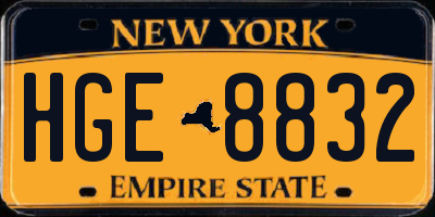 NY license plate HGE8832