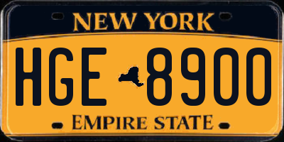 NY license plate HGE8900