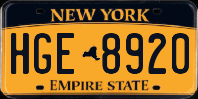 NY license plate HGE8920