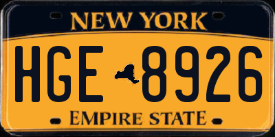 NY license plate HGE8926