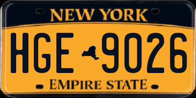 NY license plate HGE9026