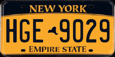 NY license plate HGE9029