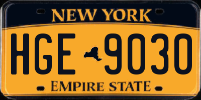 NY license plate HGE9030