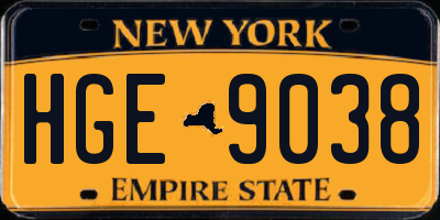 NY license plate HGE9038
