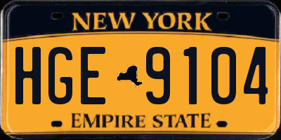 NY license plate HGE9104