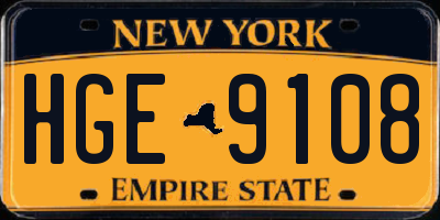 NY license plate HGE9108
