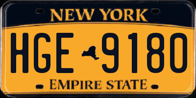 NY license plate HGE9180