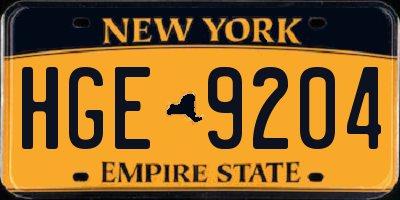NY license plate HGE9204