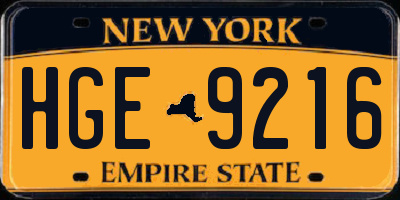 NY license plate HGE9216