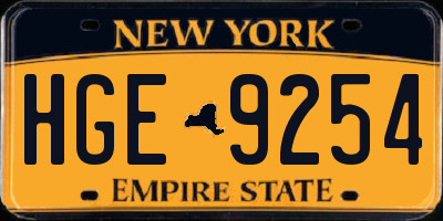 NY license plate HGE9254