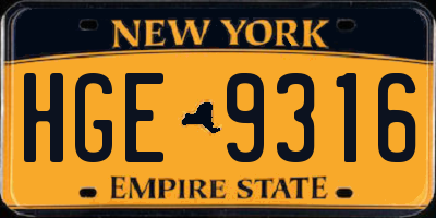 NY license plate HGE9316
