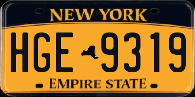 NY license plate HGE9319