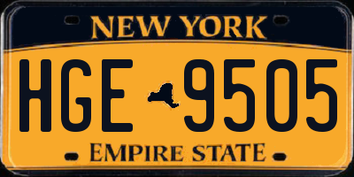 NY license plate HGE9505