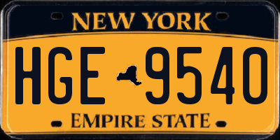 NY license plate HGE9540