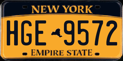 NY license plate HGE9572