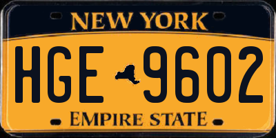 NY license plate HGE9602