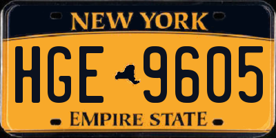 NY license plate HGE9605