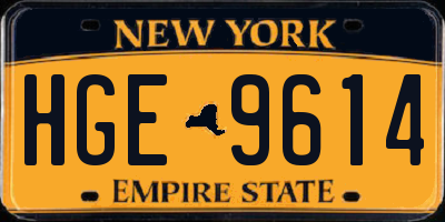 NY license plate HGE9614