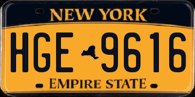 NY license plate HGE9616