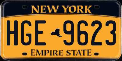 NY license plate HGE9623