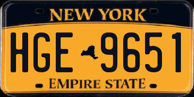 NY license plate HGE9651