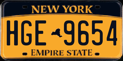 NY license plate HGE9654