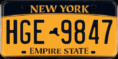 NY license plate HGE9847