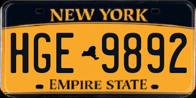 NY license plate HGE9892